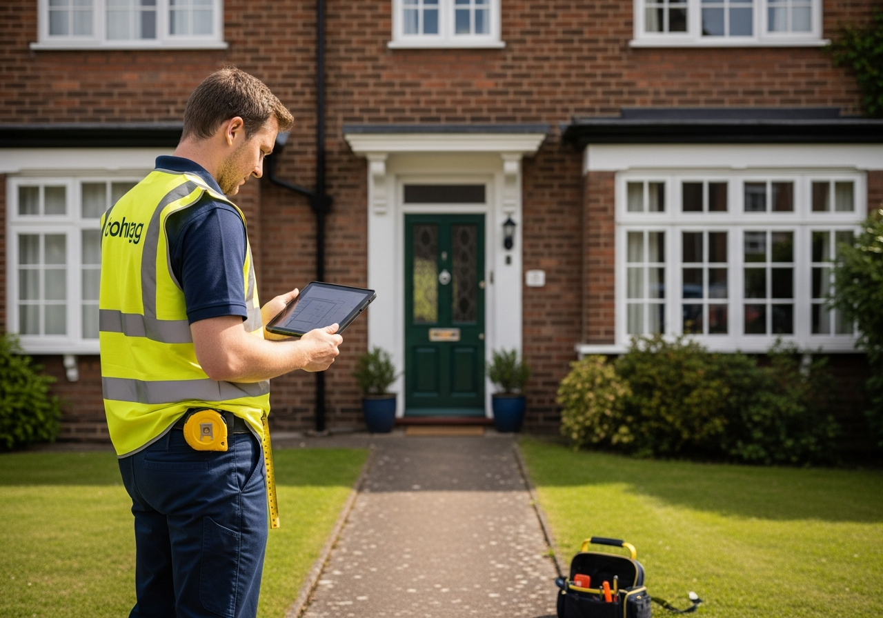 Surveyor inspecting a property to provide a free quote