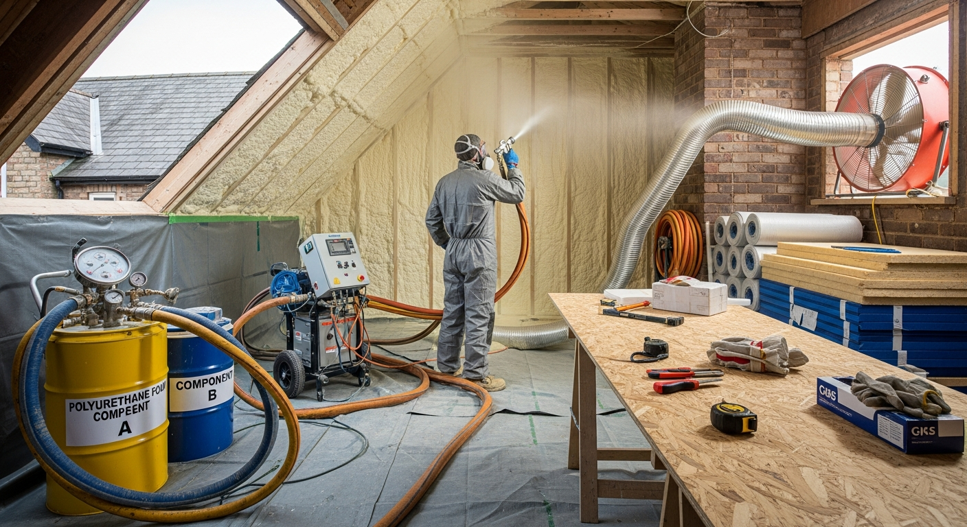 Spray Foam Insulation in progress at a British residential property — professional service in Walsall and West Midlands