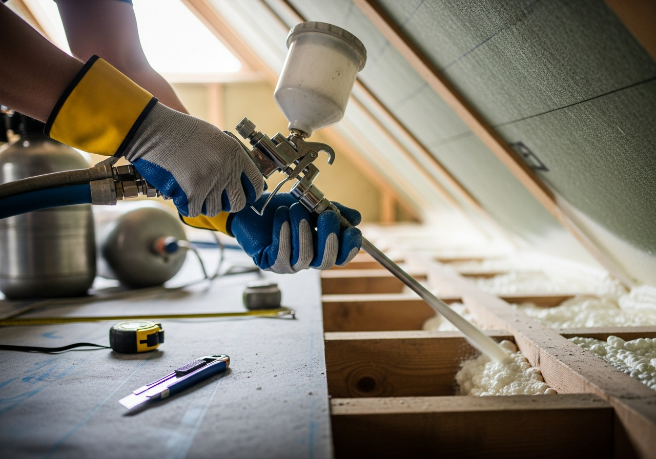 Professional installer carrying out spray foam insulation in a UK residential property